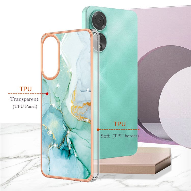 YB IMD Series-2 For Oppo A78 4G Electroplated Marble Phone Case IMD TPU Anti-Scratch Cover - Green 003