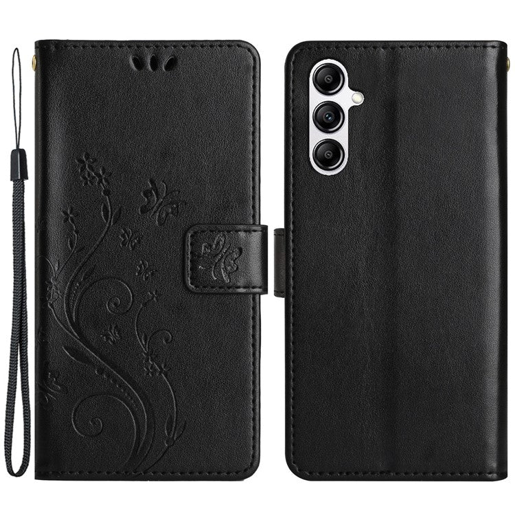 For Samsung Galaxy S23 FE Butterfly Imprint Leather Wallet Shell Anti-fall Stand Phone Case - Black