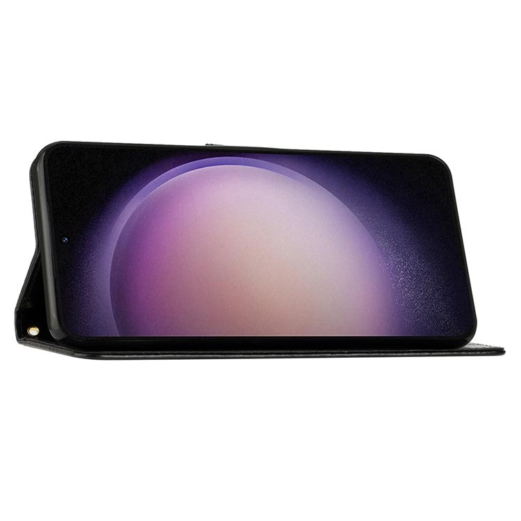 For Samsung Galaxy S23 FE Butterfly Imprint Leather Wallet Shell Anti-fall Stand Phone Case - Black