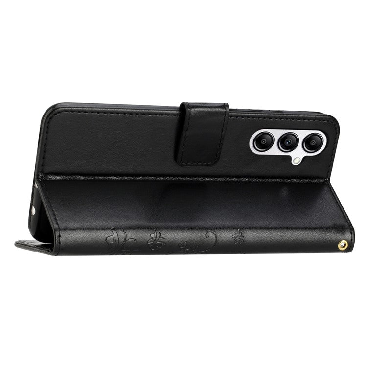 For Samsung Galaxy S23 FE Butterfly Imprint Leather Wallet Shell Anti-fall Stand Phone Case - Black