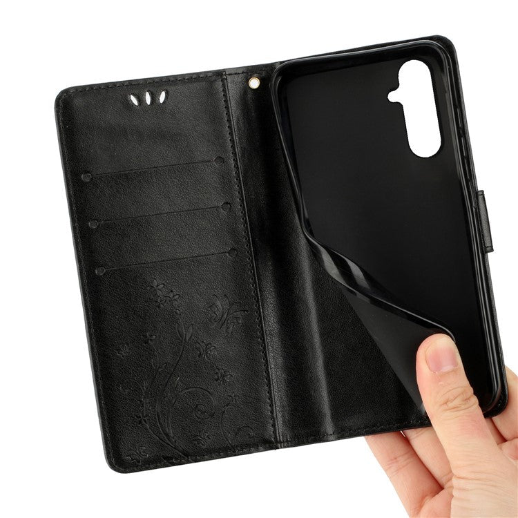 For Samsung Galaxy S23 FE Butterfly Imprint Leather Wallet Shell Anti-fall Stand Phone Case - Black