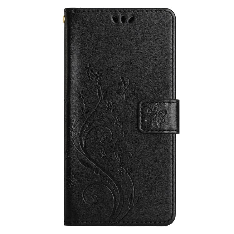 For Samsung Galaxy S23 FE Butterfly Imprint Leather Wallet Shell Anti-fall Stand Phone Case - Black