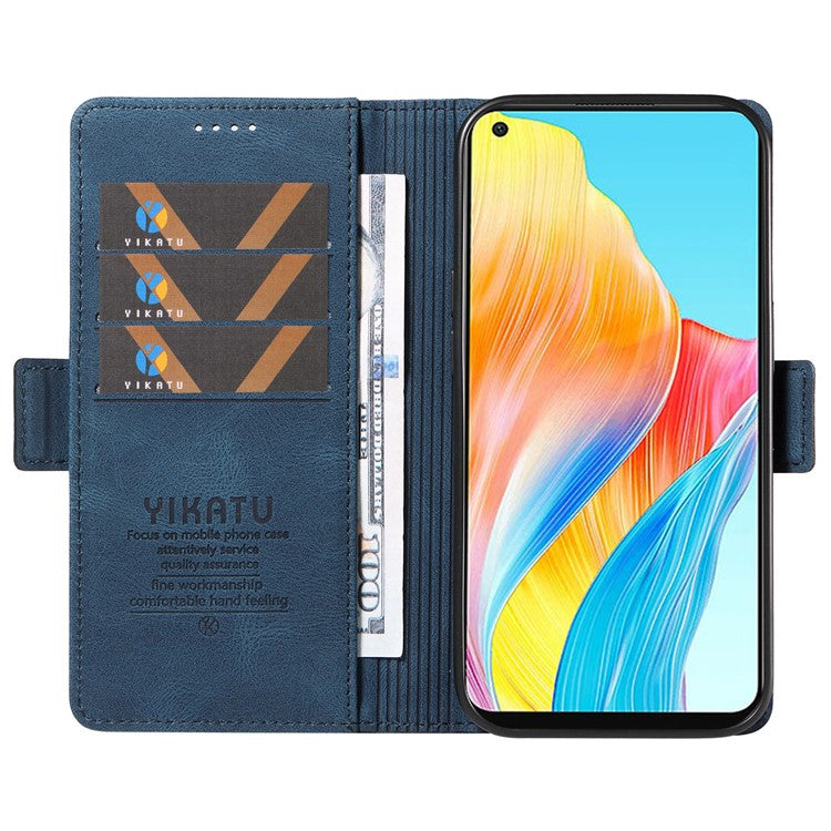 YIKATU YK-005 For Oppo A78 4G PU Leather Wallet Phone Case Skin-touch Stand Flip Cover - Blue