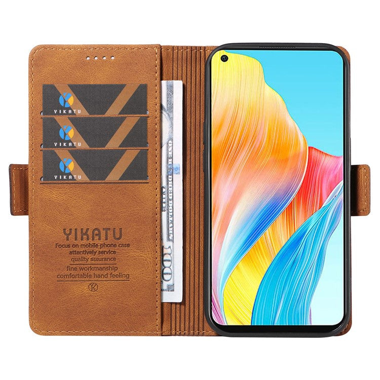 YIKATU YK-005 For Oppo A78 4G PU Leather Wallet Phone Case Skin-touch Stand Flip Cover - Brown