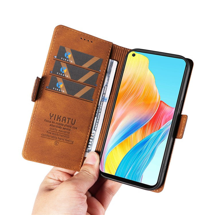 YIKATU YK-005 For Oppo A78 4G PU Leather Wallet Phone Case Skin-touch Stand Flip Cover - Brown
