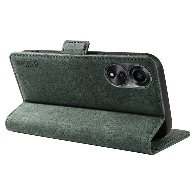 YIKATU YK-005 For Oppo A78 4G PU Leather Wallet Phone Case Skin-touch Stand Flip Cover - Green