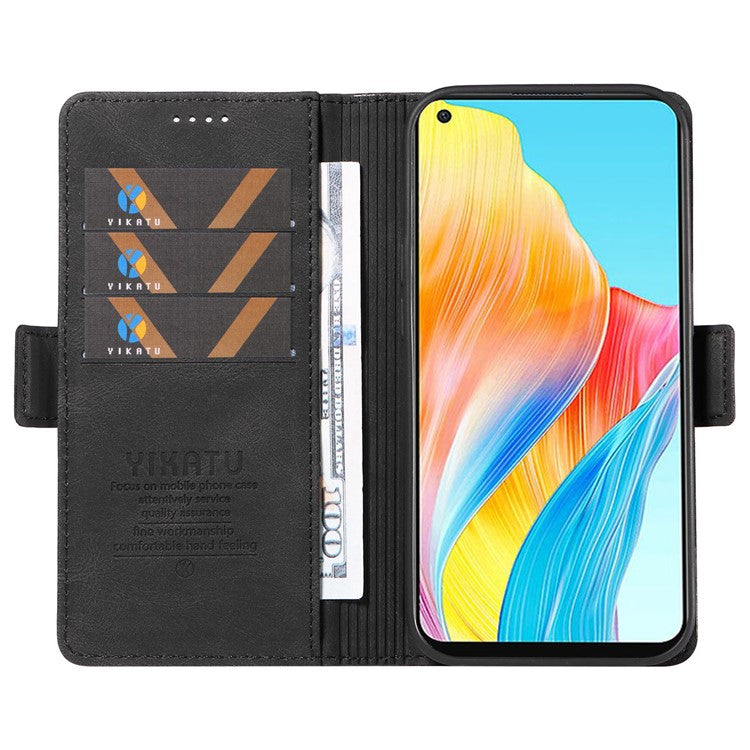 YIKATU YK-005 For Oppo A78 4G PU Leather Wallet Phone Case Skin-touch Stand Flip Cover - Black