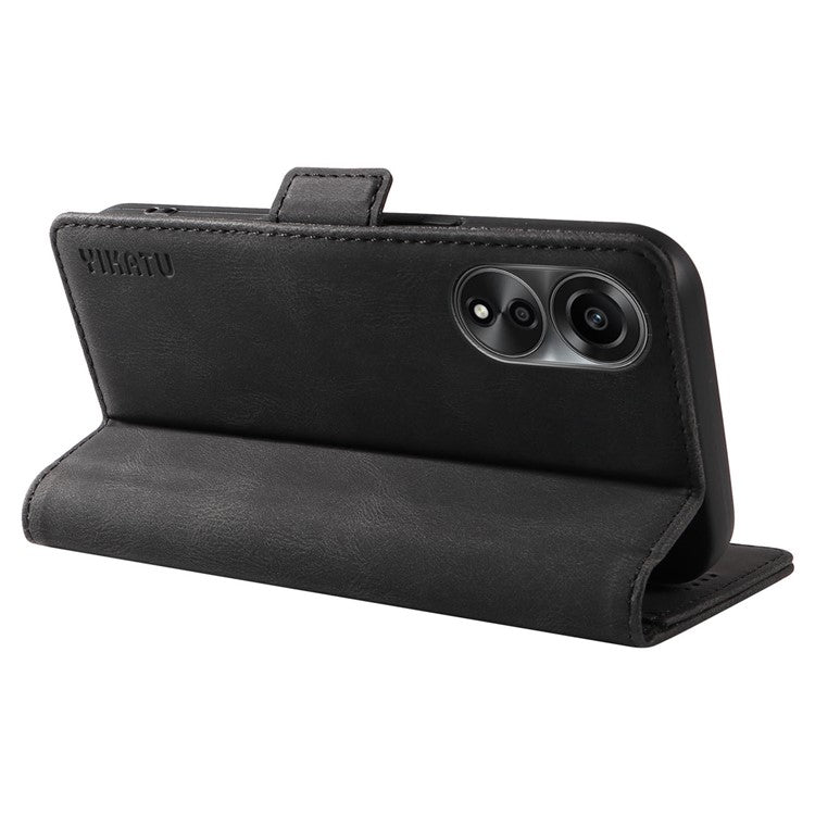 YIKATU YK-005 For Oppo A78 4G PU Leather Wallet Phone Case Skin-touch Stand Flip Cover - Black