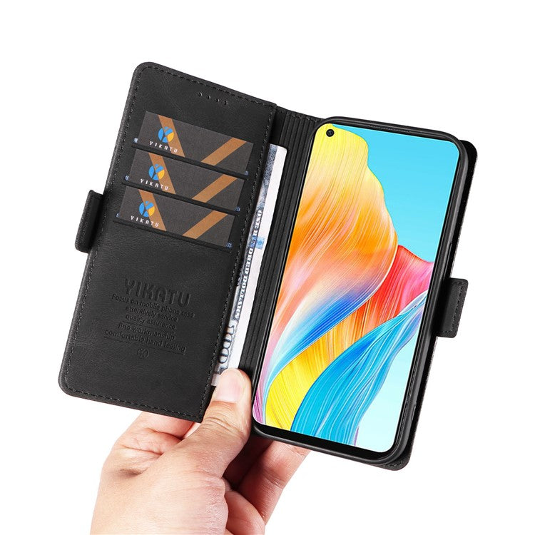 YIKATU YK-005 For Oppo A78 4G PU Leather Wallet Phone Case Skin-touch Stand Flip Cover - Black