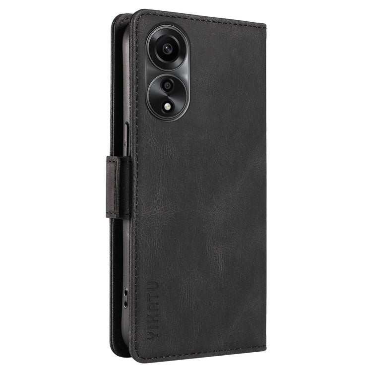 YIKATU YK-005 For Oppo A78 4G PU Leather Wallet Phone Case Skin-touch Stand Flip Cover - Black