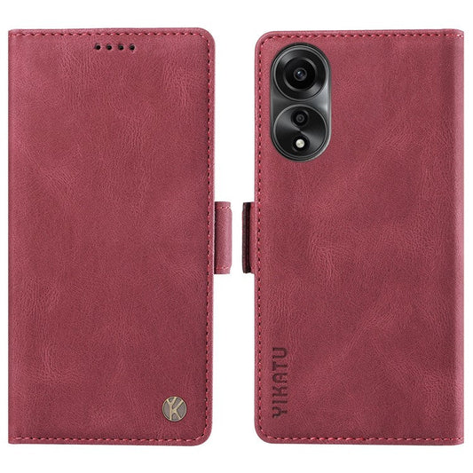 YIKATU YK-005 For Oppo A78 4G PU Leather Wallet Phone Case Skin-touch Stand Flip Cover - Wine Red