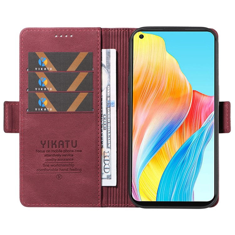 YIKATU YK-005 For Oppo A78 4G PU Leather Wallet Phone Case Skin-touch Stand Flip Cover - Wine Red