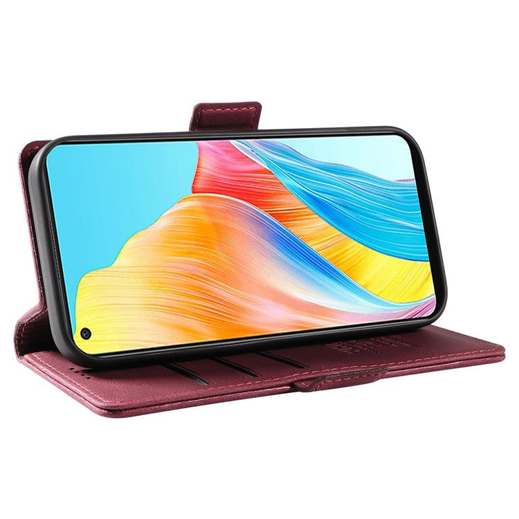 YIKATU YK-005 For Oppo A78 4G PU Leather Wallet Phone Case Skin-touch Stand Flip Cover - Wine Red