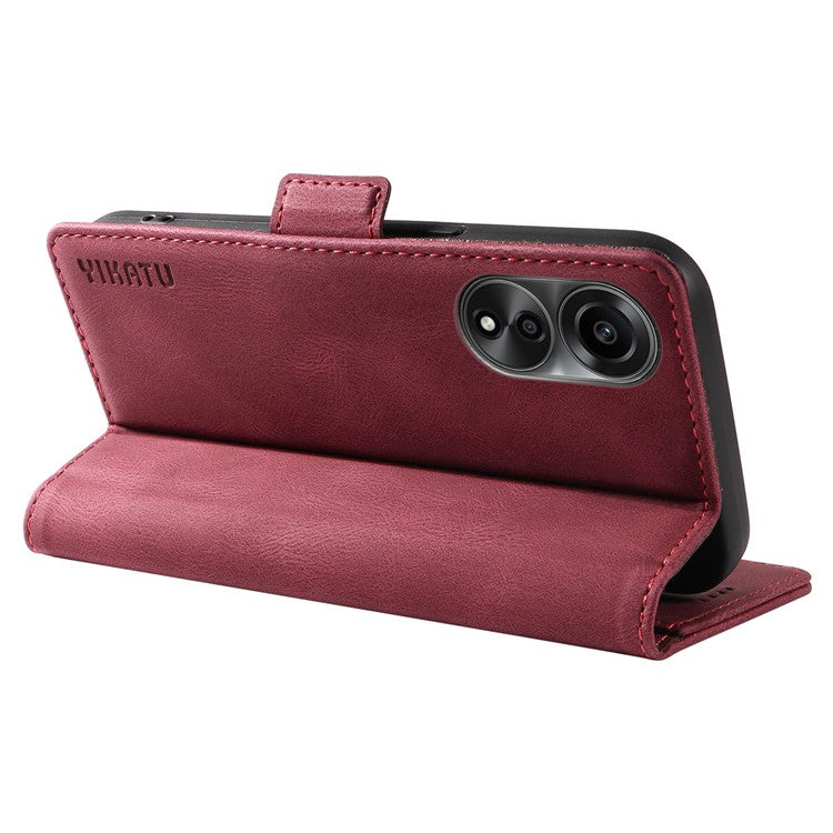 YIKATU YK-005 For Oppo A78 4G PU Leather Wallet Phone Case Skin-touch Stand Flip Cover - Wine Red