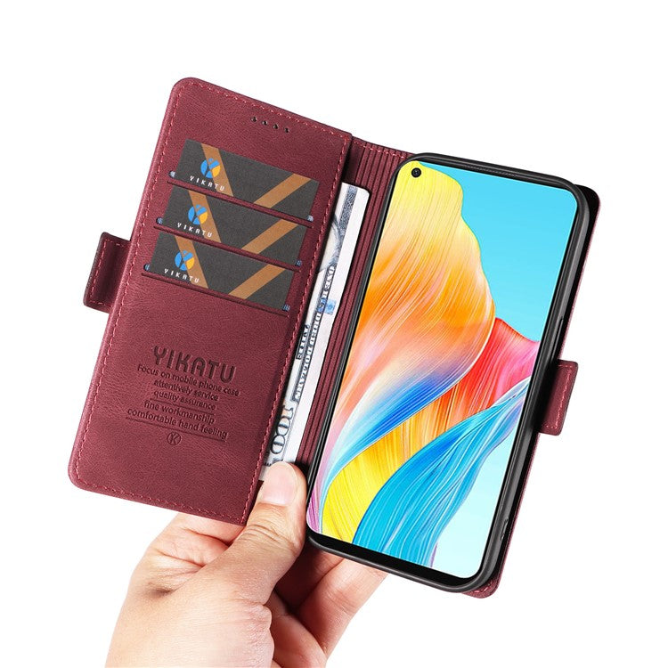YIKATU YK-005 For Oppo A78 4G PU Leather Wallet Phone Case Skin-touch Stand Flip Cover - Wine Red