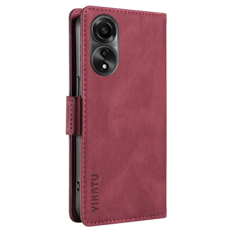 YIKATU YK-005 For Oppo A78 4G PU Leather Wallet Phone Case Skin-touch Stand Flip Cover - Wine Red