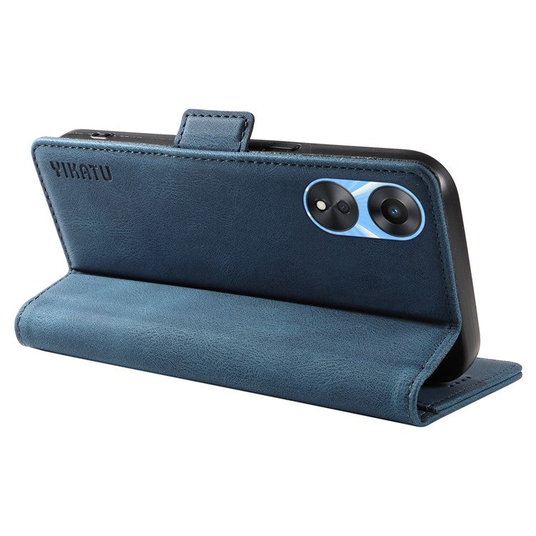 YIKATU YK-005 PU Leather Folio Cover for Oppo A58 5G / A78 5G , Skin-touch Wallet Stand Phone Case - Blue