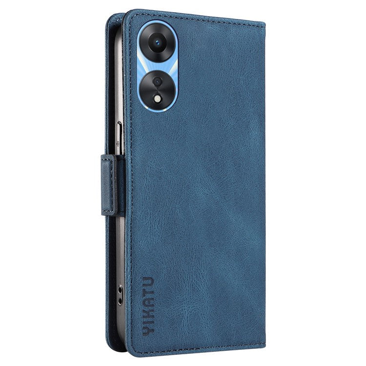 YIKATU YK-005 PU Leather Folio Cover for Oppo A58 5G / A78 5G , Skin-touch Wallet Stand Phone Case - Blue