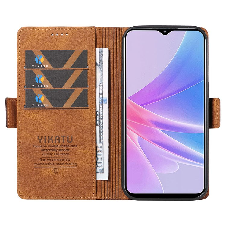 YIKATU YK-005 PU Leather Folio Cover for Oppo A58 5G / A78 5G , Skin-touch Wallet Stand Phone Case - Brown