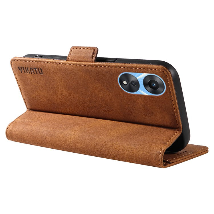 YIKATU YK-005 PU Leather Folio Cover for Oppo A58 5G / A78 5G , Skin-touch Wallet Stand Phone Case - Brown