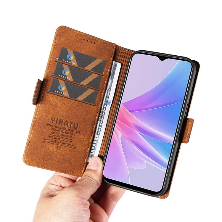 YIKATU YK-005 PU Leather Folio Cover for Oppo A58 5G / A78 5G , Skin-touch Wallet Stand Phone Case - Brown