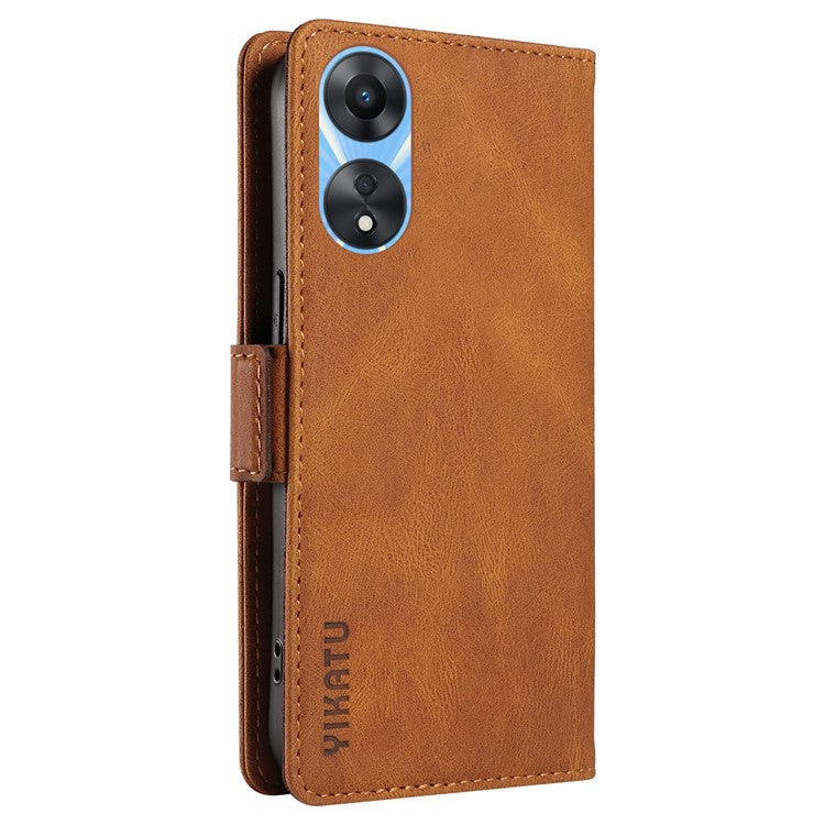 YIKATU YK-005 PU Leather Folio Cover for Oppo A58 5G / A78 5G , Skin-touch Wallet Stand Phone Case - Brown