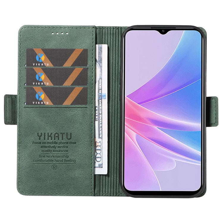 YIKATU YK-005 PU Leather Folio Cover for Oppo A58 5G / A78 5G , Skin-touch Wallet Stand Phone Case - Green