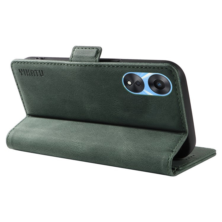 YIKATU YK-005 PU Leather Folio Cover for Oppo A58 5G / A78 5G , Skin-touch Wallet Stand Phone Case - Green