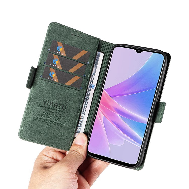 YIKATU YK-005 PU Leather Folio Cover for Oppo A58 5G / A78 5G , Skin-touch Wallet Stand Phone Case - Green
