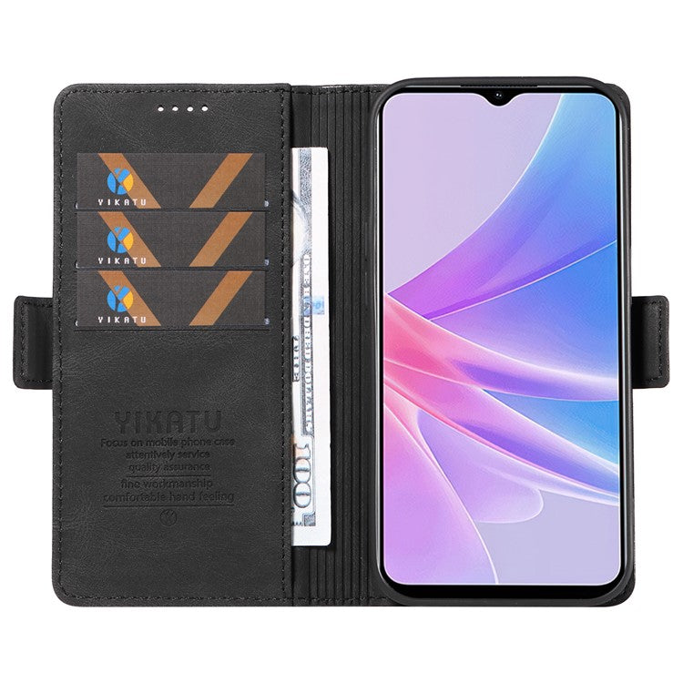 YIKATU YK-005 PU Leather Folio Cover for Oppo A58 5G / A78 5G , Skin-touch Wallet Stand Phone Case - Black