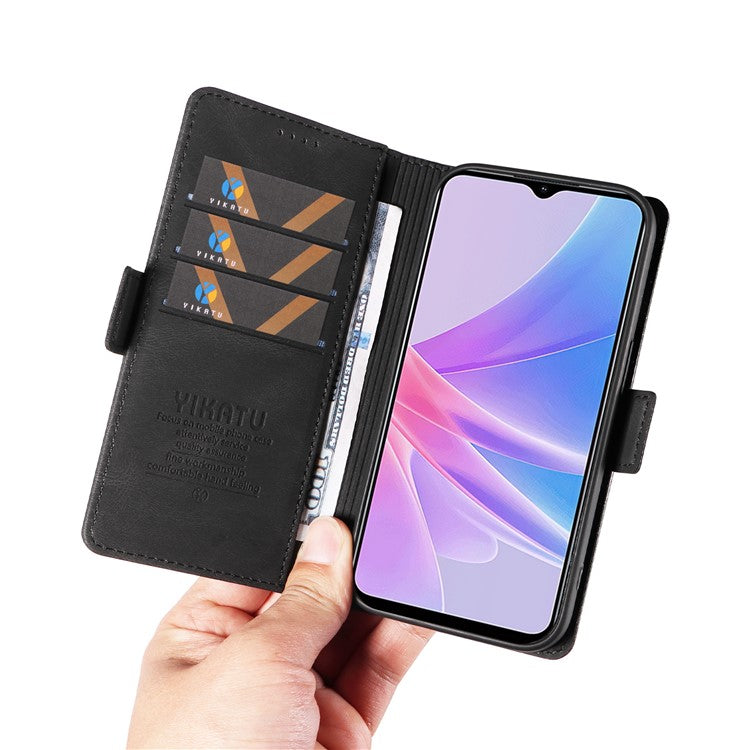 YIKATU YK-005 PU Leather Folio Cover for Oppo A58 5G / A78 5G , Skin-touch Wallet Stand Phone Case - Black