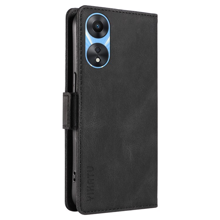 YIKATU YK-005 PU Leather Folio Cover for Oppo A58 5G / A78 5G , Skin-touch Wallet Stand Phone Case - Black