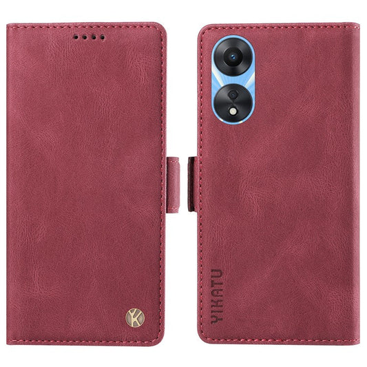 YIKATU YK-005 PU Leather Folio Cover for Oppo A58 5G / A78 5G , Skin-touch Wallet Stand Phone Case - Wine Red