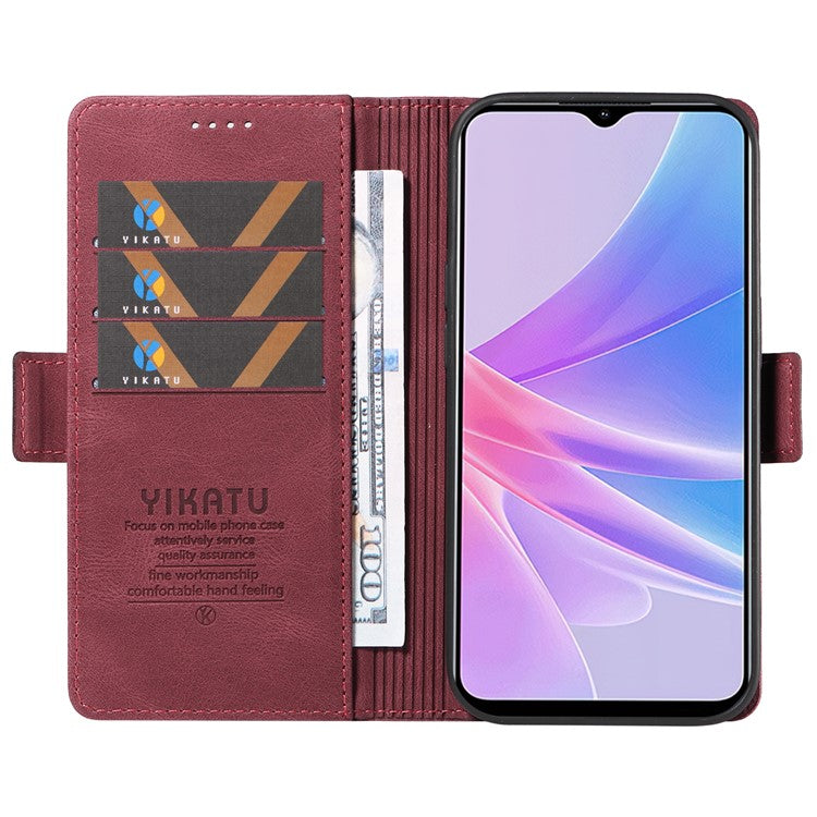 YIKATU YK-005 PU Leather Folio Cover for Oppo A58 5G / A78 5G , Skin-touch Wallet Stand Phone Case - Wine Red