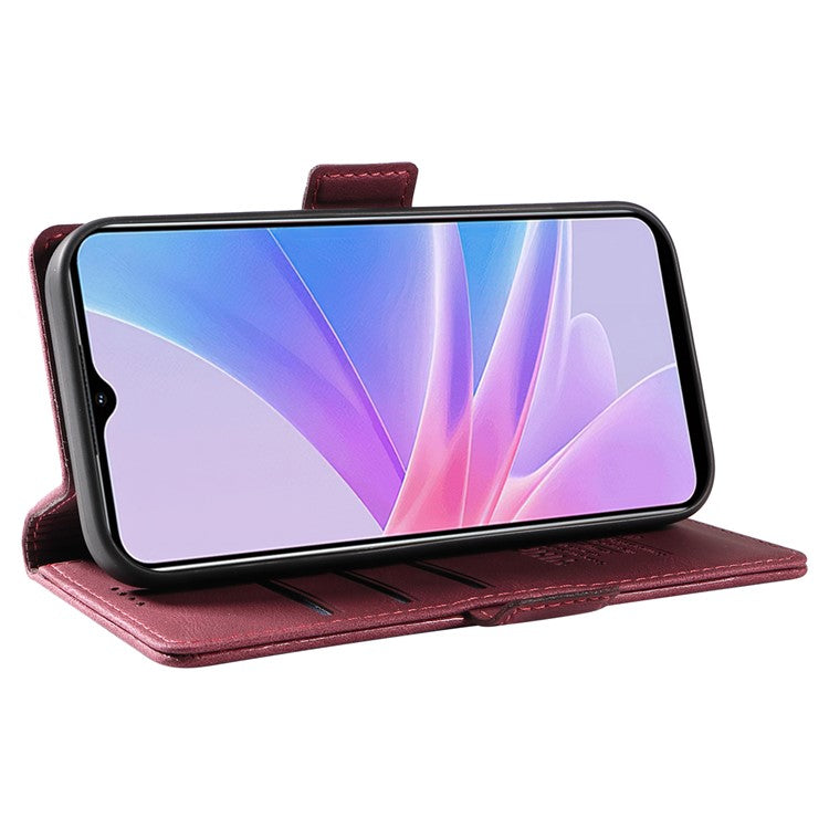 YIKATU YK-005 PU Leather Folio Cover for Oppo A58 5G / A78 5G , Skin-touch Wallet Stand Phone Case - Wine Red