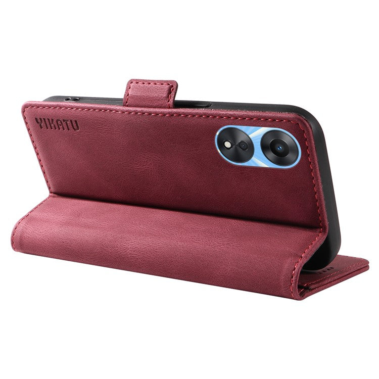 YIKATU YK-005 PU Leather Folio Cover for Oppo A58 5G / A78 5G , Skin-touch Wallet Stand Phone Case - Wine Red