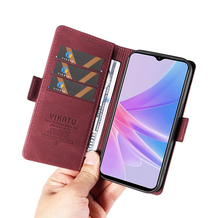 YIKATU YK-005 PU Leather Folio Cover for Oppo A58 5G / A78 5G , Skin-touch Wallet Stand Phone Case - Wine Red