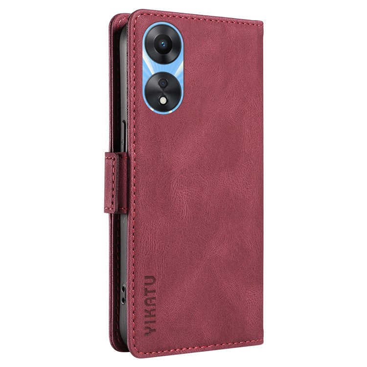 YIKATU YK-005 PU Leather Folio Cover for Oppo A58 5G / A78 5G , Skin-touch Wallet Stand Phone Case - Wine Red