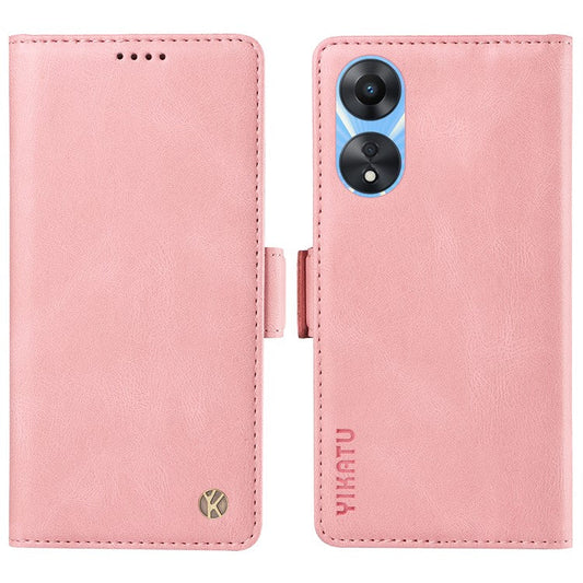 YIKATU YK-005 PU Leather Folio Cover for Oppo A58 5G / A78 5G , Skin-touch Wallet Stand Phone Case - Pink