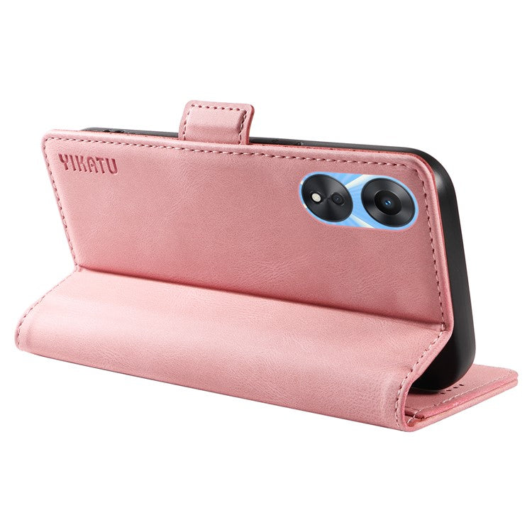 YIKATU YK-005 PU Leather Folio Cover for Oppo A58 5G / A78 5G , Skin-touch Wallet Stand Phone Case - Pink