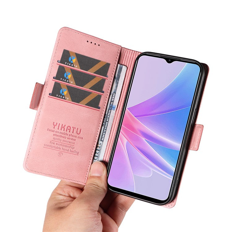 YIKATU YK-005 PU Leather Folio Cover for Oppo A58 5G / A78 5G , Skin-touch Wallet Stand Phone Case - Pink