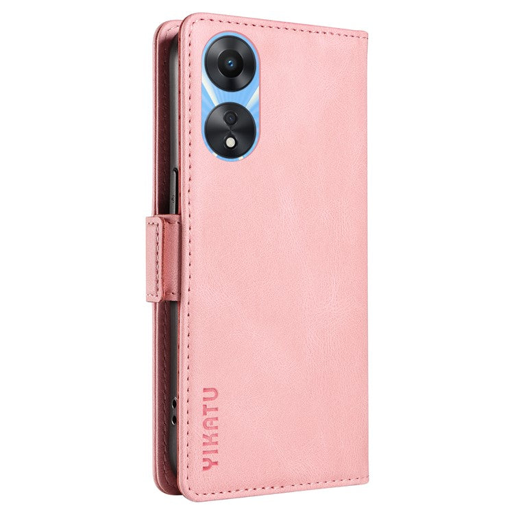 YIKATU YK-005 PU Leather Folio Cover for Oppo A58 5G / A78 5G , Skin-touch Wallet Stand Phone Case - Pink