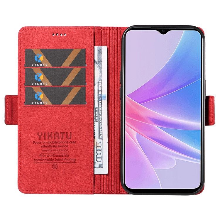 YIKATU YK-005 PU Leather Folio Cover for Oppo A58 5G / A78 5G , Skin-touch Wallet Stand Phone Case - Red