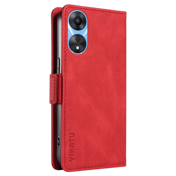 YIKATU YK-005 PU Leather Folio Cover for Oppo A58 5G / A78 5G , Skin-touch Wallet Stand Phone Case - Red