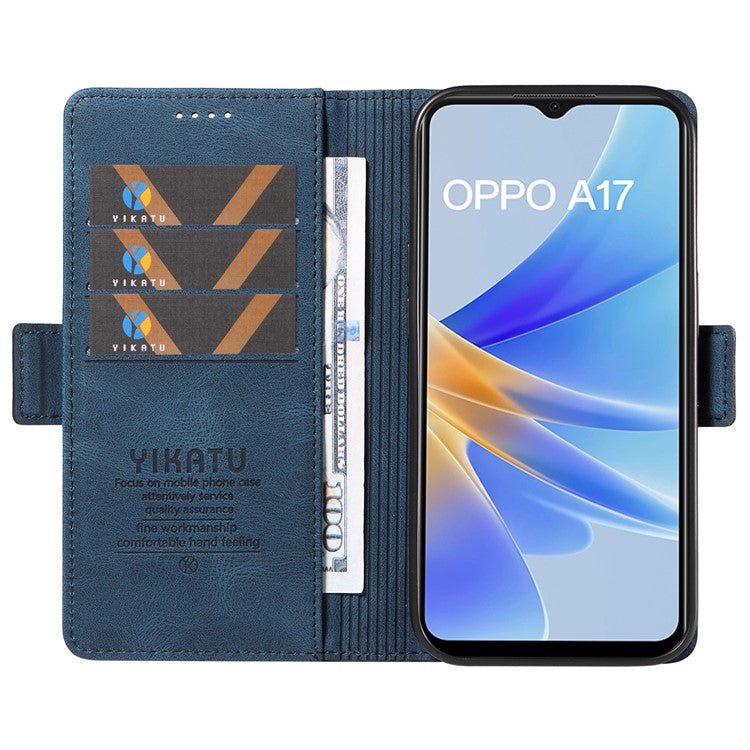 YIKATU YK-005 For Oppo A17 4G PU Leather Skin-touch Phone Case Wallet Stand Shockproof Cover - Blue