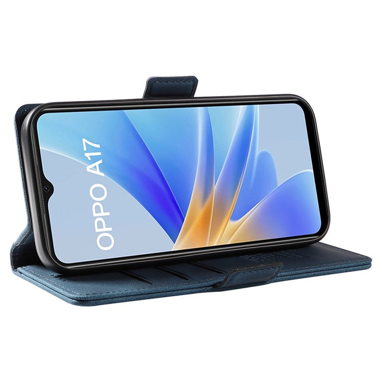 YIKATU YK-005 For Oppo A17 4G PU Leather Skin-touch Phone Case Wallet Stand Shockproof Cover - Blue