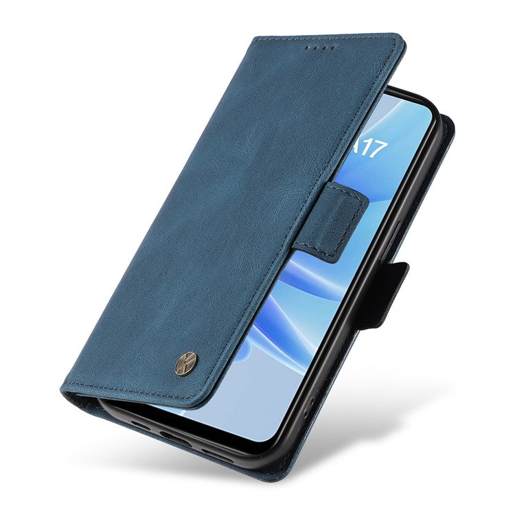 YIKATU YK-005 For Oppo A17 4G PU Leather Skin-touch Phone Case Wallet Stand Shockproof Cover - Blue