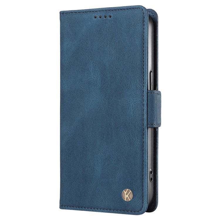 YIKATU YK-005 For Oppo A17 4G PU Leather Skin-touch Phone Case Wallet Stand Shockproof Cover - Blue