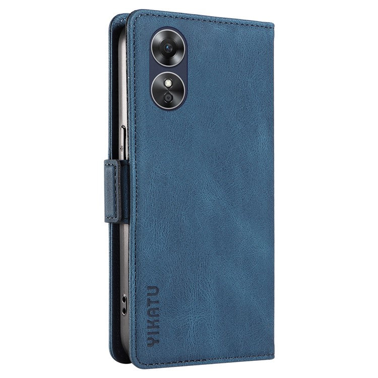 YIKATU YK-005 For Oppo A17 4G PU Leather Skin-touch Phone Case Wallet Stand Shockproof Cover - Blue