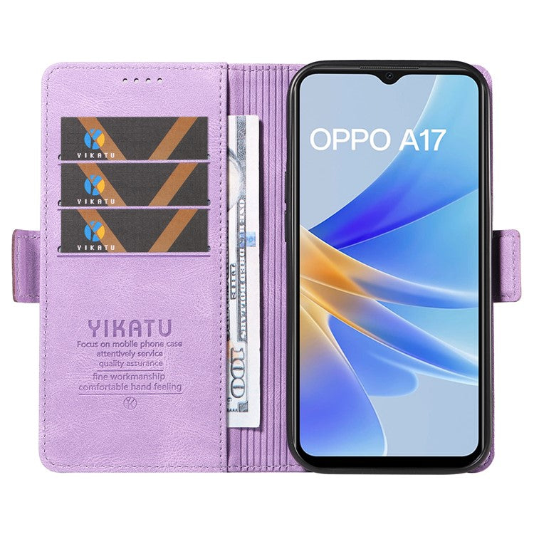 YIKATU YK-005 For Oppo A17 4G PU Leather Skin-touch Phone Case Wallet Stand Shockproof Cover - Purple